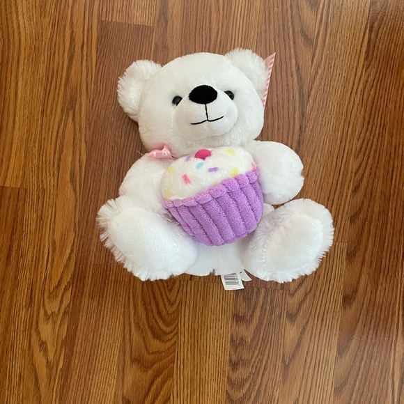 Kellytoy White Plush Bear Holding a multicolored cupcake NWT - Picture 2 of 9